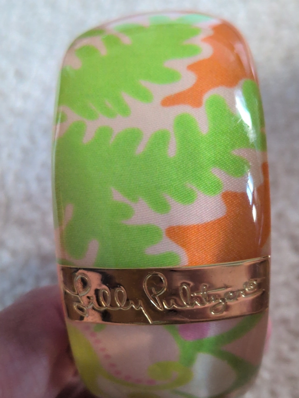 Never Worn, Classic Lilly Pulitzer Pink, Green & Orange Wide Resin Bangle